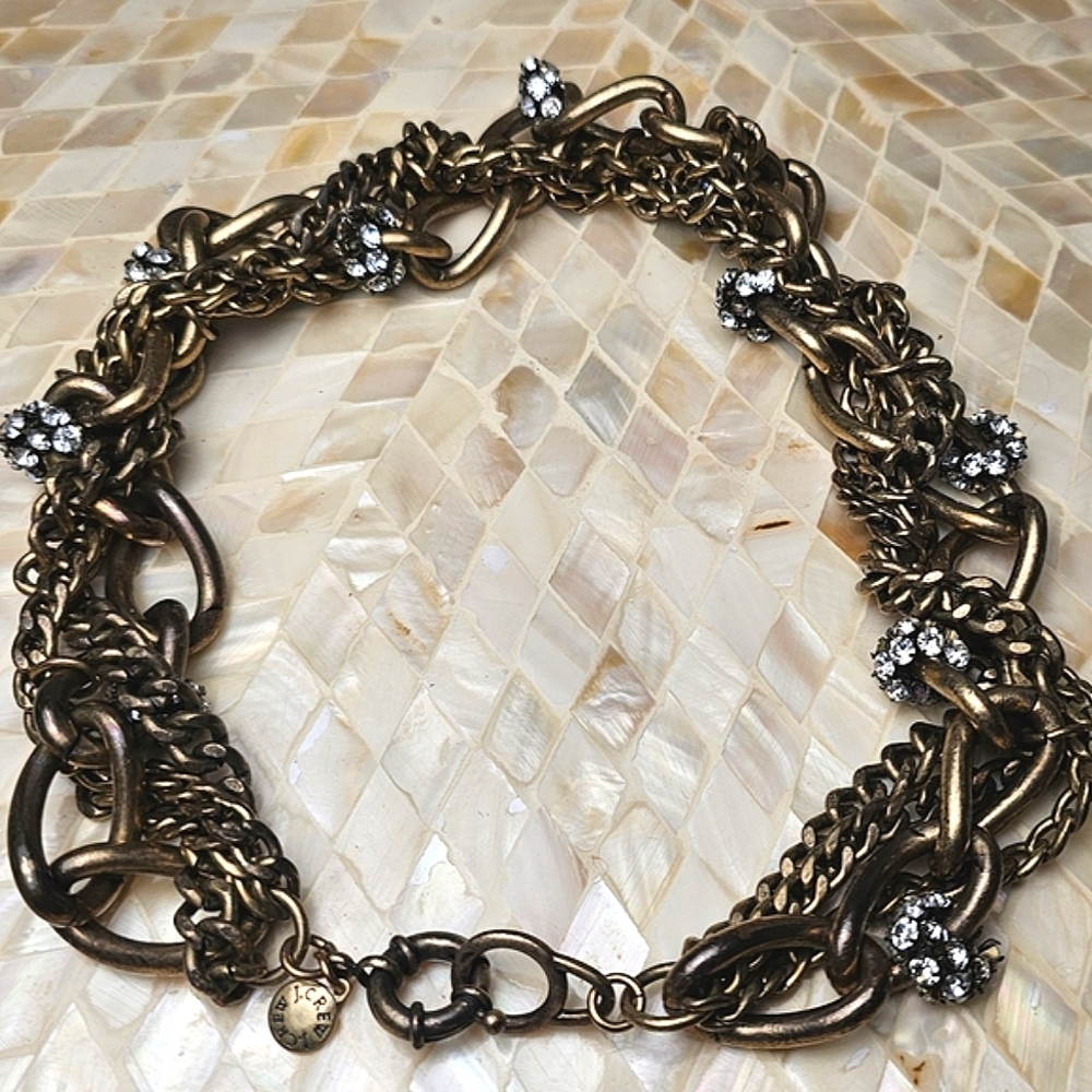 [J. CREW] Chunky Chain Link Crystal Bunches Heavy Statement Necklace - Picture 10 of 16